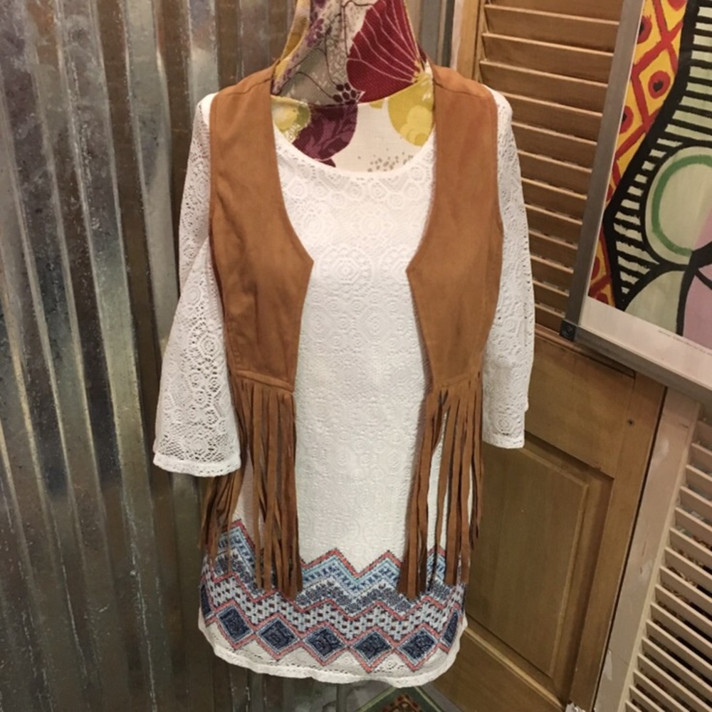 BOGO 💥Boho Dress w/ Faux Suede Fringe Vest